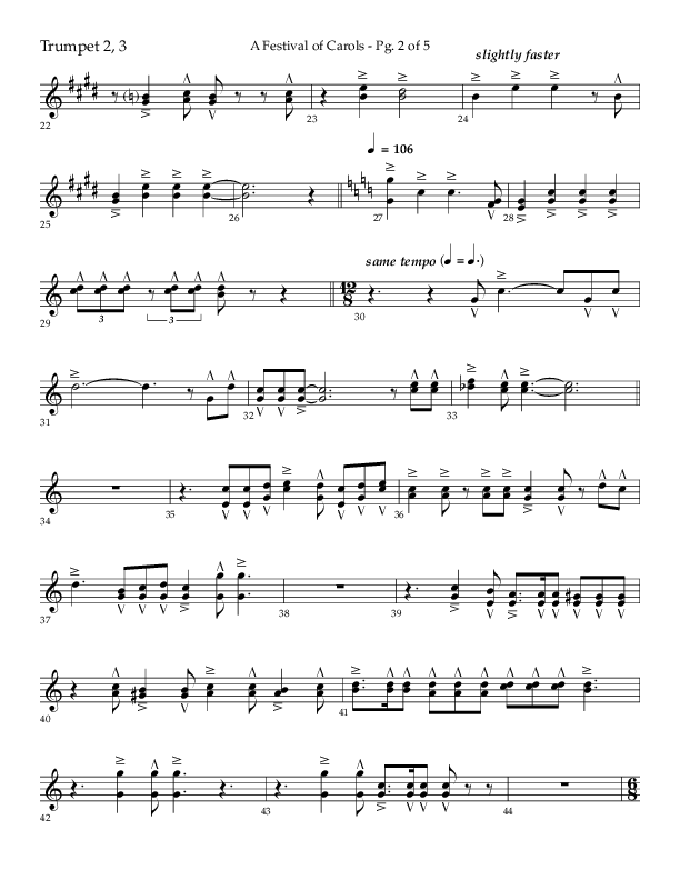 A Festival Of Carols (Choral Anthem SATB) Trumpet 2/3 (Lifeway Choral / Arr. John Bolin)