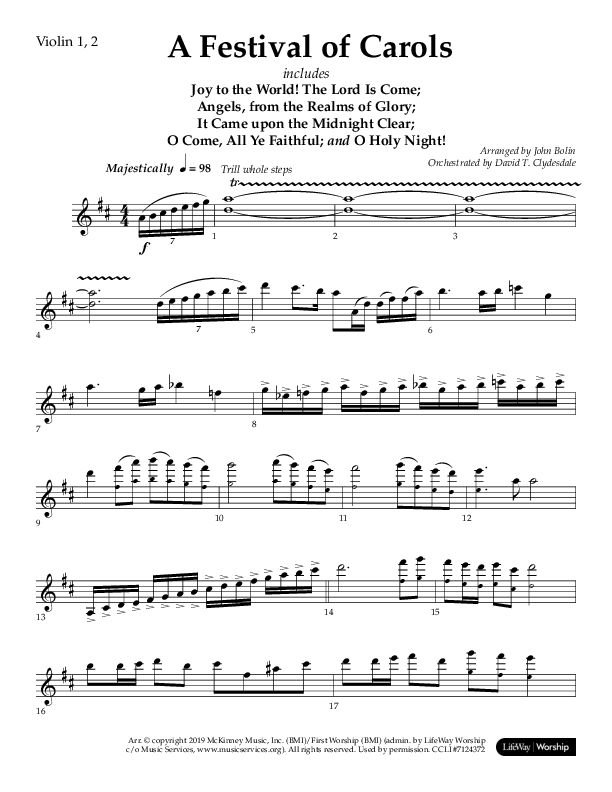 A Festival Of Carols (Choral Anthem SATB) Violin 1/2 (Lifeway Choral / Arr. John Bolin)