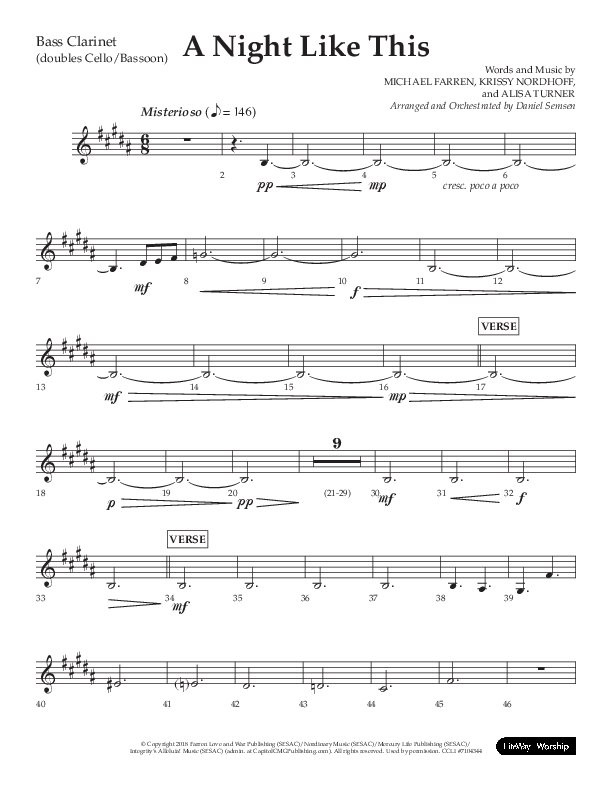 A Night Like This (Choral Anthem SATB) Bass Clarinet (Lifeway Choral / Arr. Daniel Semsen)
