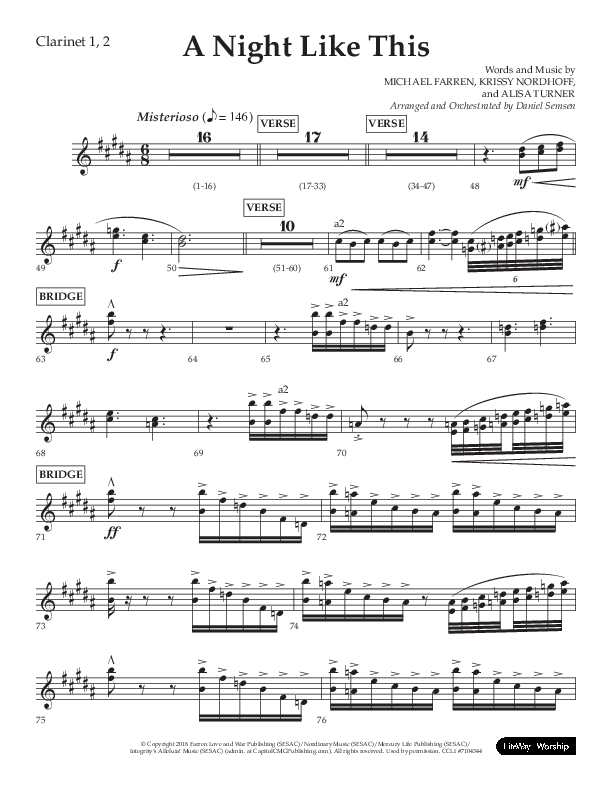 A Night Like This (Choral Anthem SATB) Clarinet 1/2 (Lifeway Choral / Arr. Daniel Semsen)