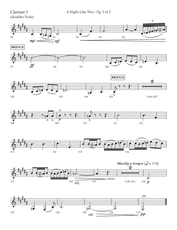 A Night Like This (Choral Anthem SATB) Clarinet 3 (Lifeway Choral / Arr. Daniel Semsen)