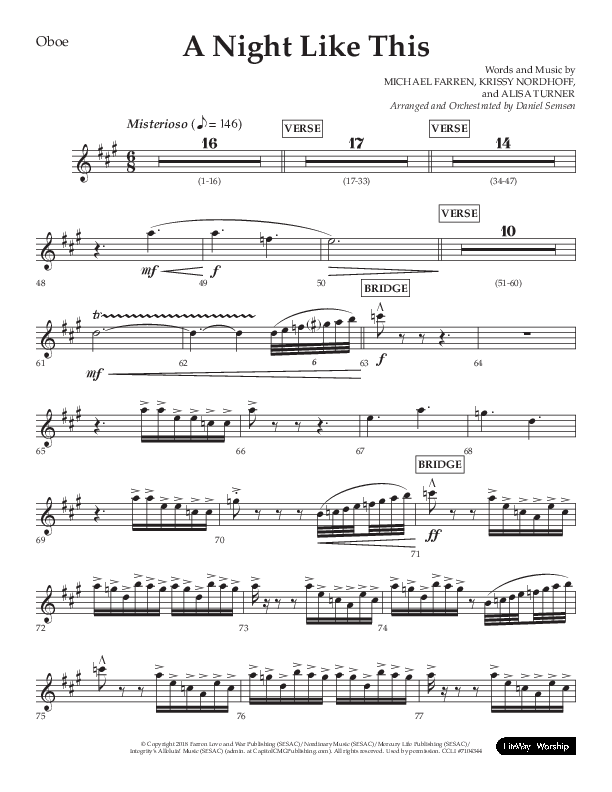 A Night Like This (Choral Anthem SATB) Oboe (Lifeway Choral / Arr. Daniel Semsen)