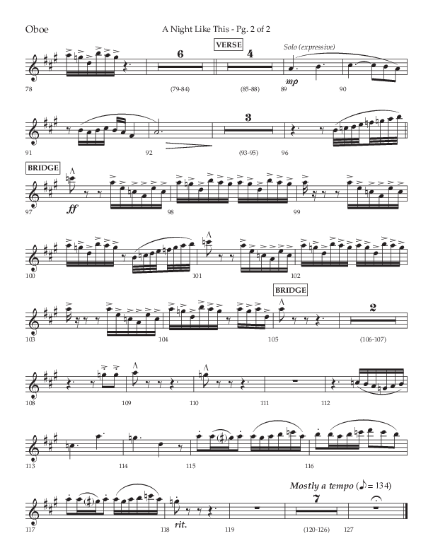 A Night Like This (Choral Anthem SATB) Oboe (Lifeway Choral / Arr. Daniel Semsen)
