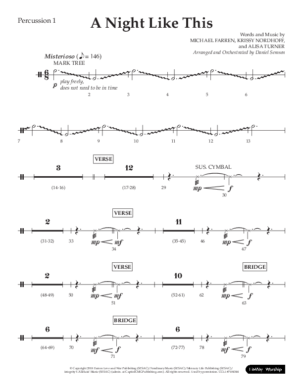 A Night Like This (Choral Anthem SATB) Percussion (Lifeway Choral / Arr. Daniel Semsen)
