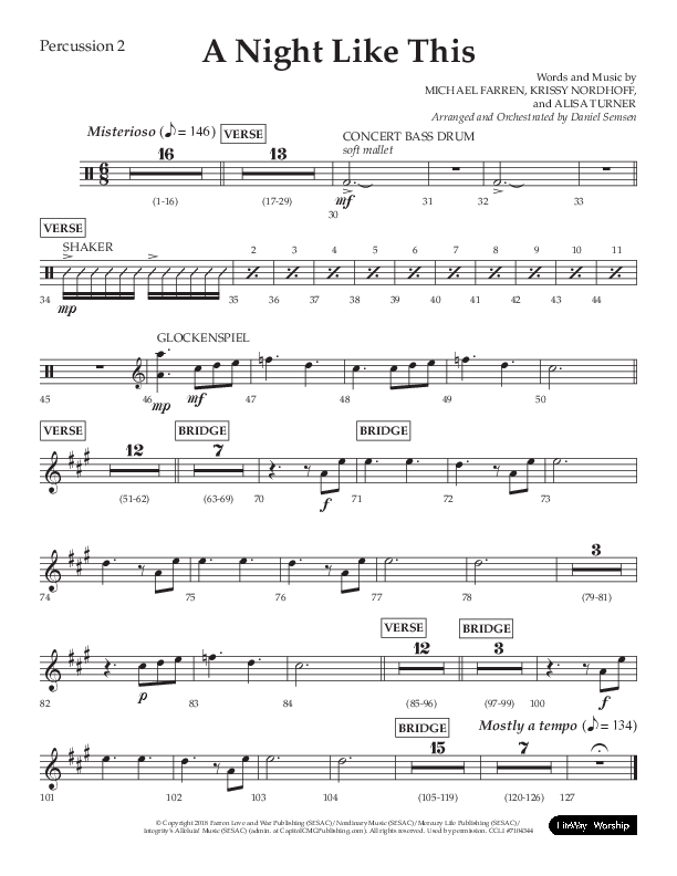 A Night Like This (Choral Anthem SATB) Percussion (Lifeway Choral / Arr. Daniel Semsen)