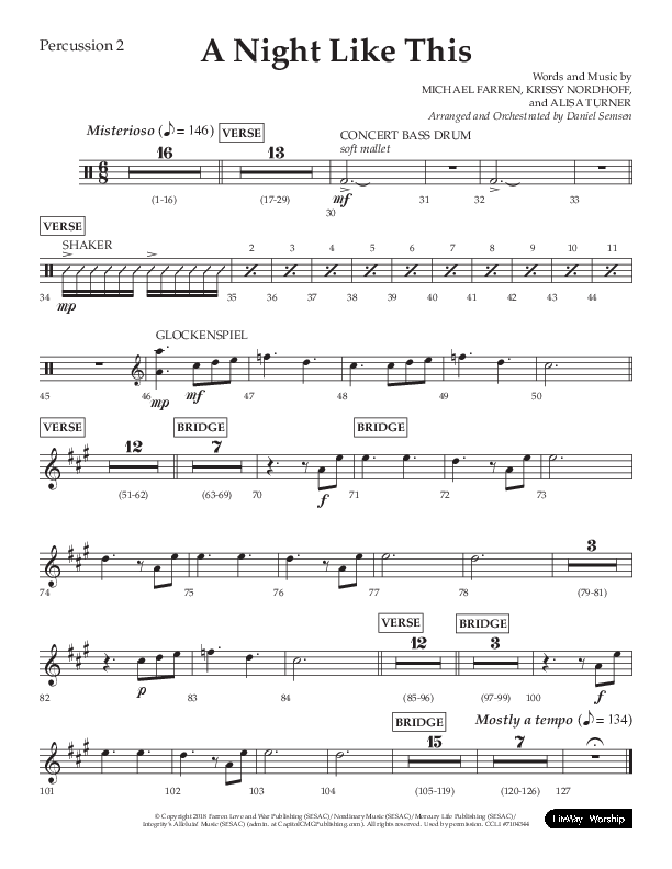 A Night Like This (Choral Anthem SATB) Percussion (Lifeway Choral / Arr. Daniel Semsen)