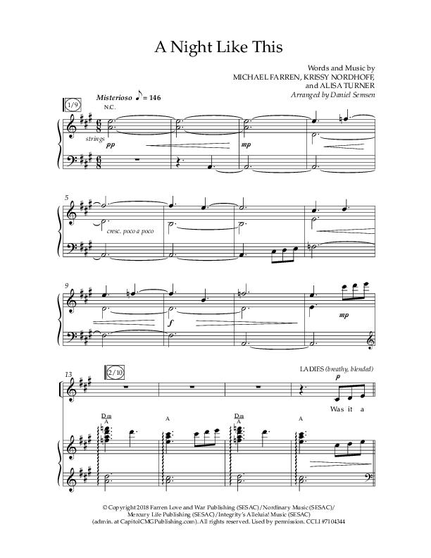 A Night Like This (Choral Anthem SATB) Anthem (SATB/Piano) (Lifeway Choral / Arr. Daniel Semsen)