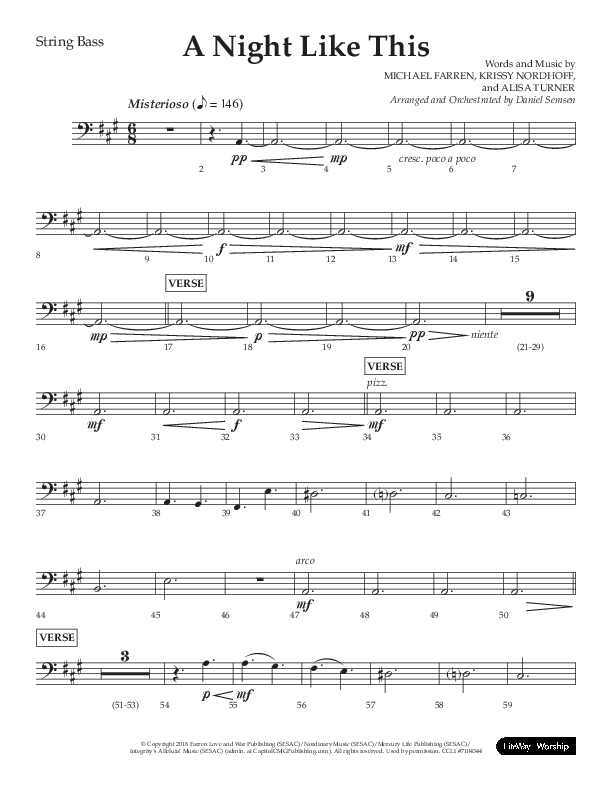 A Night Like This (Choral Anthem SATB) String Bass (Lifeway Choral / Arr. Daniel Semsen)