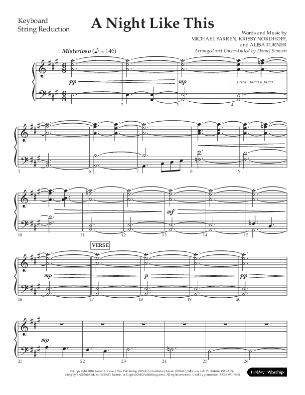 A Night Like This (Choral Anthem SATB) String Reduction (Lifeway Choral / Arr. Daniel Semsen)