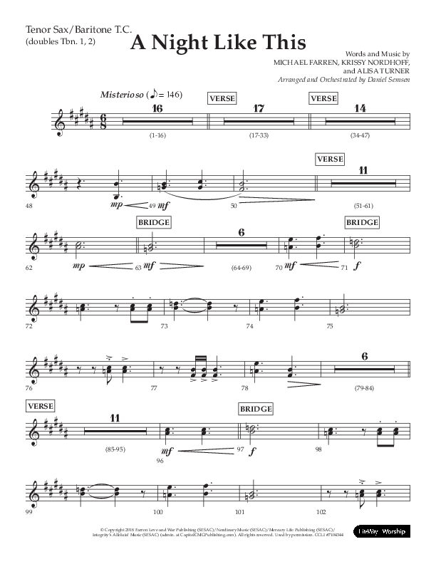 A Night Like This (Choral Anthem SATB) Tenor Sax/Baritone T.C. (Lifeway Choral / Arr. Daniel Semsen)