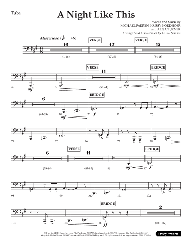 A Night Like This (Choral Anthem SATB) Tuba (Lifeway Choral / Arr. Daniel Semsen)
