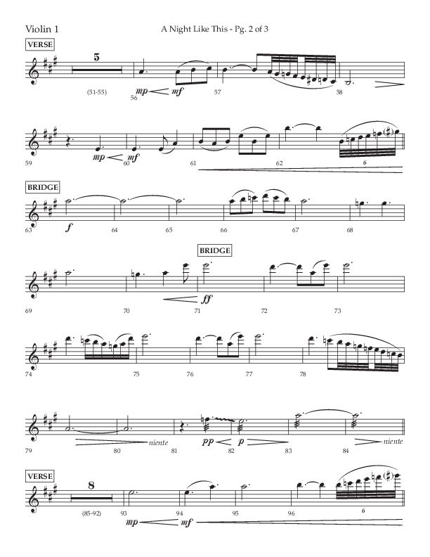 A Night Like This (Choral Anthem SATB) Violin 1 (Lifeway Choral / Arr. Daniel Semsen)