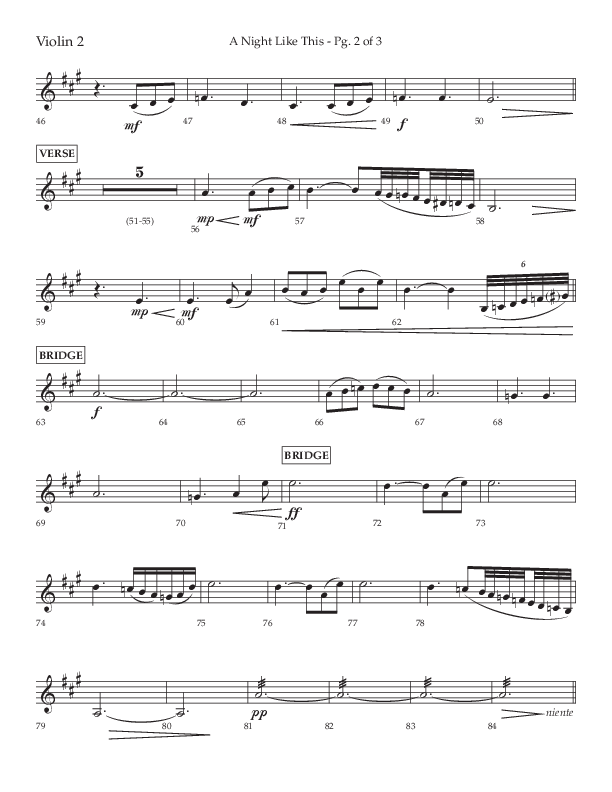 A Night Like This (Choral Anthem SATB) Violin 2 (Lifeway Choral / Arr. Daniel Semsen)