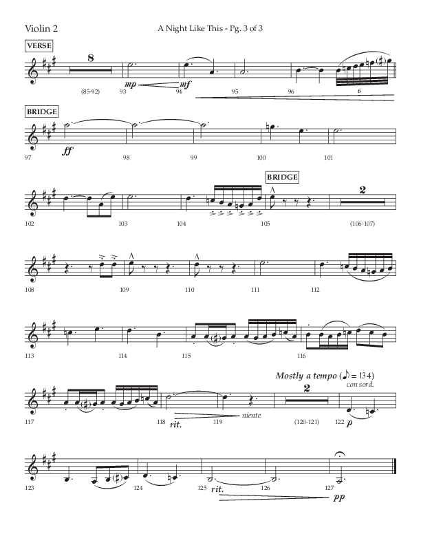 A Night Like This (Choral Anthem SATB) Violin 2 (Lifeway Choral / Arr. Daniel Semsen)