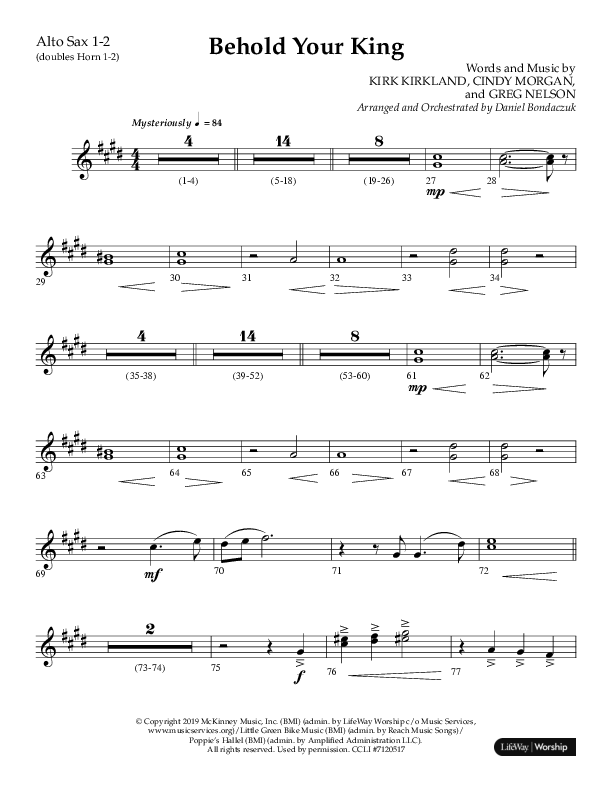 Behold Your King (Choral Anthem SATB) Alto Sax 1/2 (Lifeway Choral / Arr. Daniel Bondaczuk)