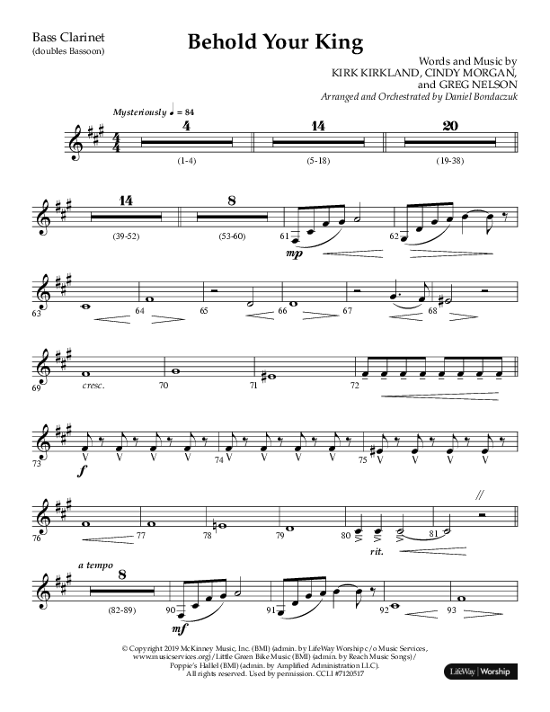 Behold Your King (Choral Anthem SATB) Bass Clarinet (Lifeway Choral / Arr. Daniel Bondaczuk)