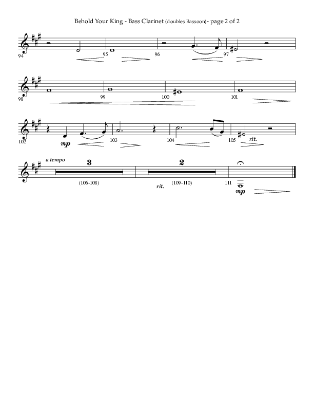 Behold Your King (Choral Anthem SATB) Bass Clarinet (Lifeway Choral / Arr. Daniel Bondaczuk)