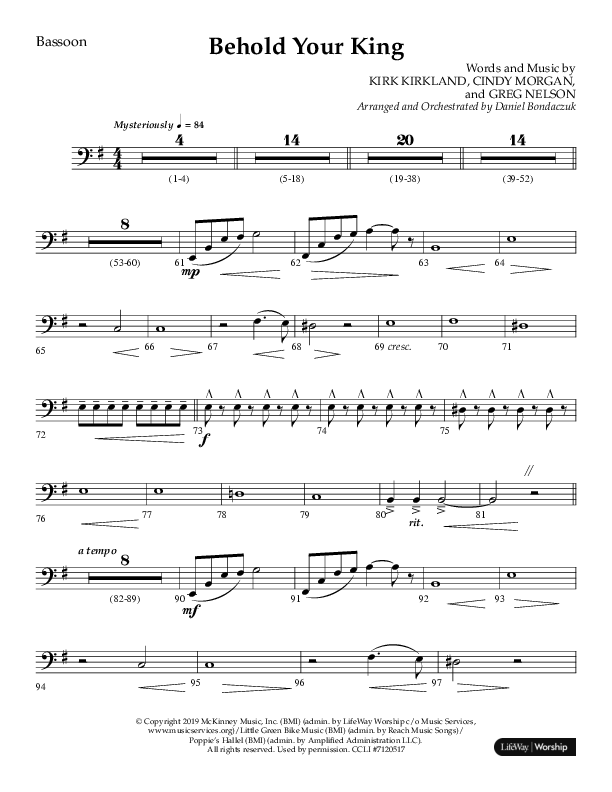 Behold Your King (Choral Anthem SATB) Bassoon (Lifeway Choral / Arr. Daniel Bondaczuk)