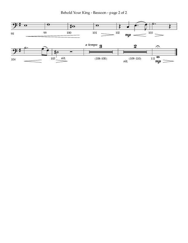 Behold Your King (Choral Anthem SATB) Bassoon (Lifeway Choral / Arr. Daniel Bondaczuk)