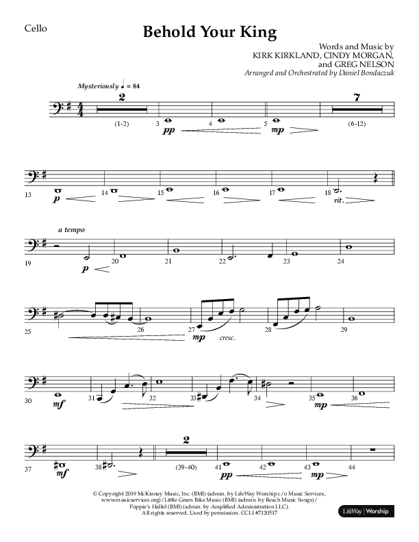 Behold Your King (Choral Anthem SATB) Cello (Lifeway Choral / Arr. Daniel Bondaczuk)