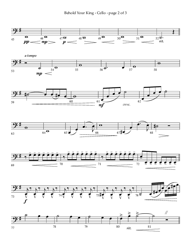 Behold Your King (Choral Anthem SATB) Cello (Lifeway Choral / Arr. Daniel Bondaczuk)
