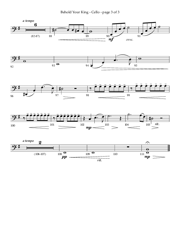 Behold Your King (Choral Anthem SATB) Cello (Lifeway Choral / Arr. Daniel Bondaczuk)