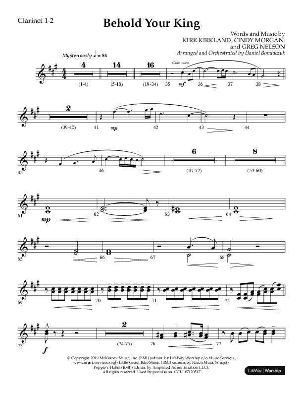 Behold Your King (Choral Anthem SATB) Clarinet 1/2 (Lifeway Choral / Arr. Daniel Bondaczuk)
