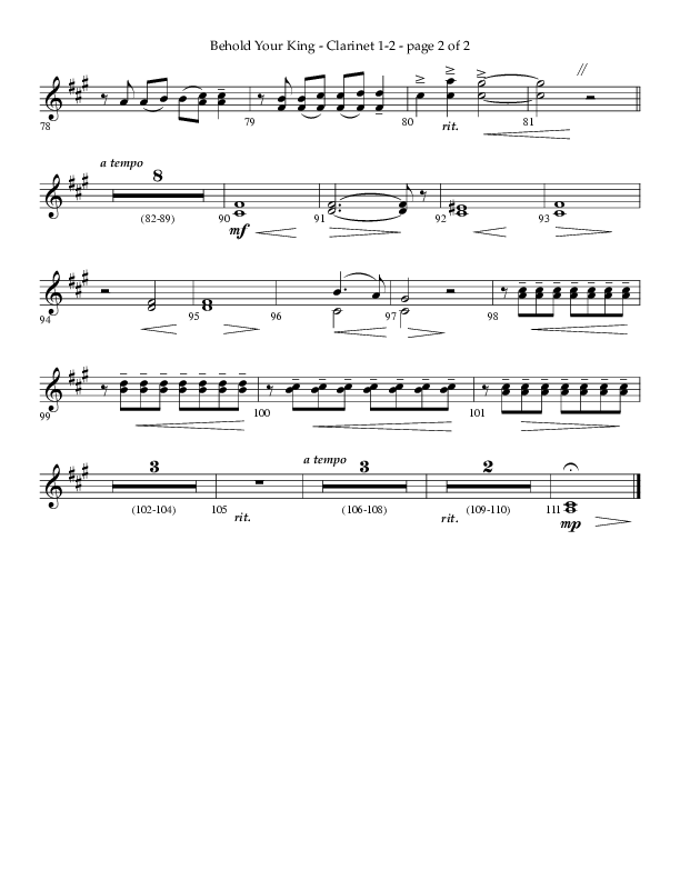 Behold Your King (Choral Anthem SATB) Clarinet 1/2 (Lifeway Choral / Arr. Daniel Bondaczuk)