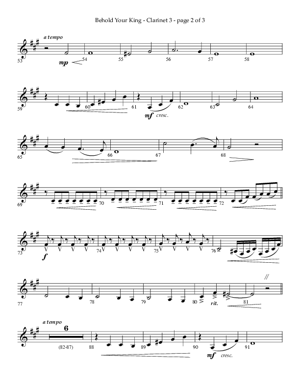 Behold Your King (Choral Anthem SATB) Clarinet 3 (Lifeway Choral / Arr. Daniel Bondaczuk)
