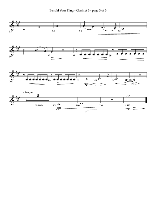 Behold Your King (Choral Anthem SATB) Clarinet 3 (Lifeway Choral / Arr. Daniel Bondaczuk)