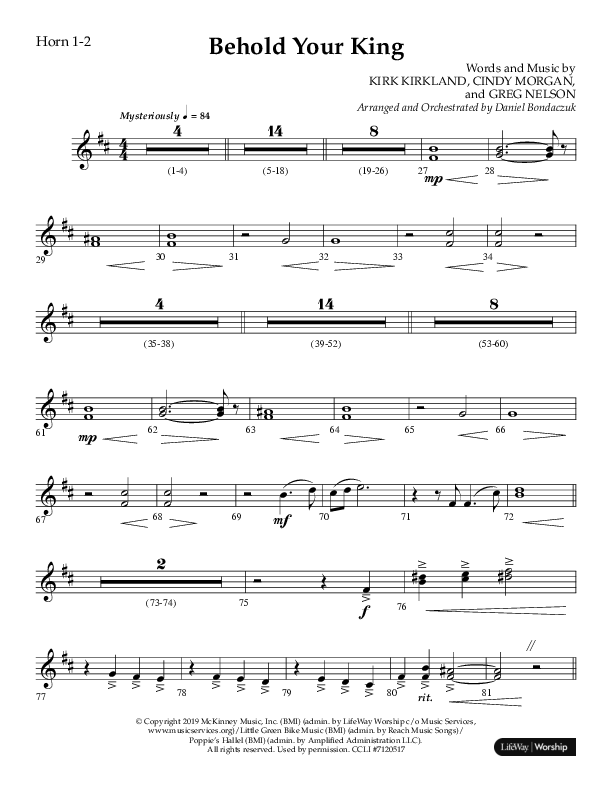 Behold Your King (Choral Anthem SATB) French Horn 1/2 (Lifeway Choral / Arr. Daniel Bondaczuk)