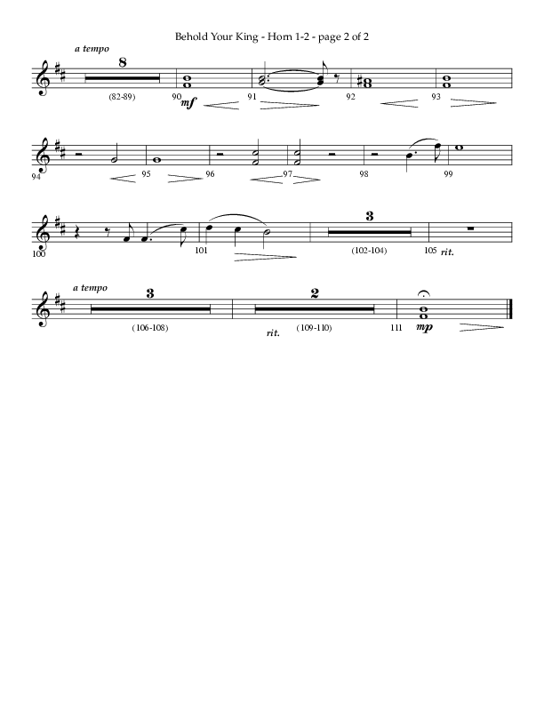 Behold Your King (Choral Anthem SATB) French Horn 1/2 (Lifeway Choral / Arr. Daniel Bondaczuk)