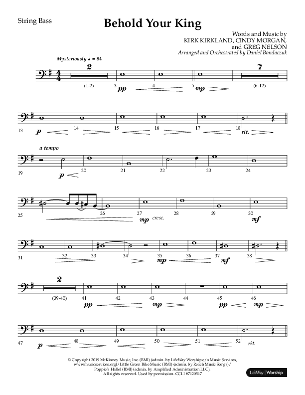 Behold Your King (Choral Anthem SATB) String Bass (Lifeway Choral / Arr. Daniel Bondaczuk)