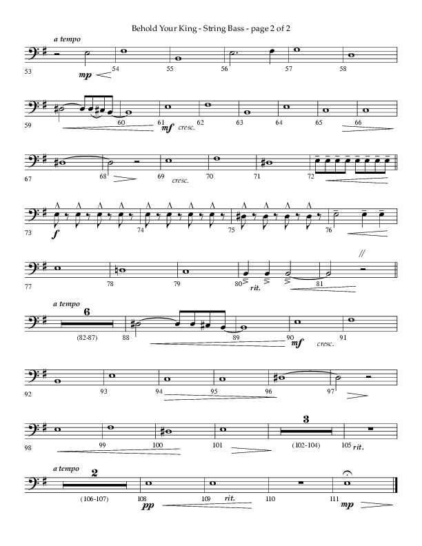 Behold Your King (Choral Anthem SATB) String Bass (Lifeway Choral / Arr. Daniel Bondaczuk)