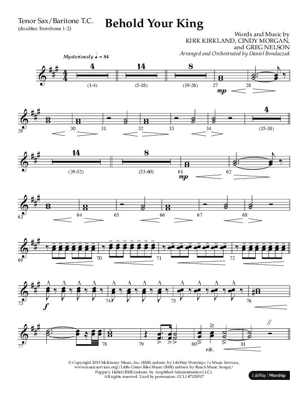 Behold Your King (Choral Anthem SATB) Tenor Sax/Baritone T.C. (Lifeway Choral / Arr. Daniel Bondaczuk)