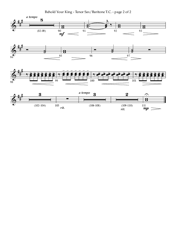 Behold Your King (Choral Anthem SATB) Tenor Sax/Baritone T.C. (Lifeway Choral / Arr. Daniel Bondaczuk)