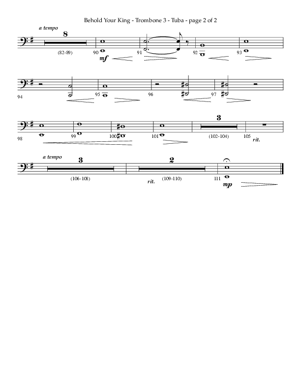 Behold Your King (Choral Anthem SATB) Trombone 3/Tuba (Lifeway Choral / Arr. Daniel Bondaczuk)
