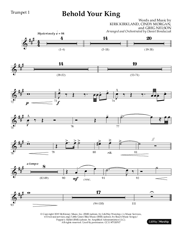 Behold Your King (Choral Anthem SATB) Trumpet 1 (Lifeway Choral / Arr. Daniel Bondaczuk)
