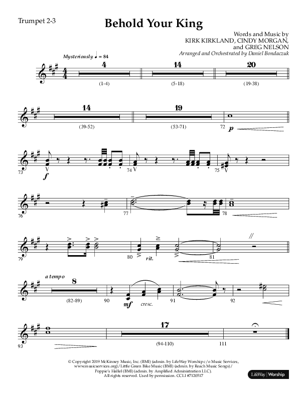 Behold Your King (Choral Anthem SATB) Trumpet 2/3 (Lifeway Choral / Arr. Daniel Bondaczuk)