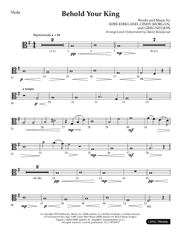Behold Your King (Choral Anthem SATB) Viola (Lifeway Choral / Arr. Daniel Bondaczuk)