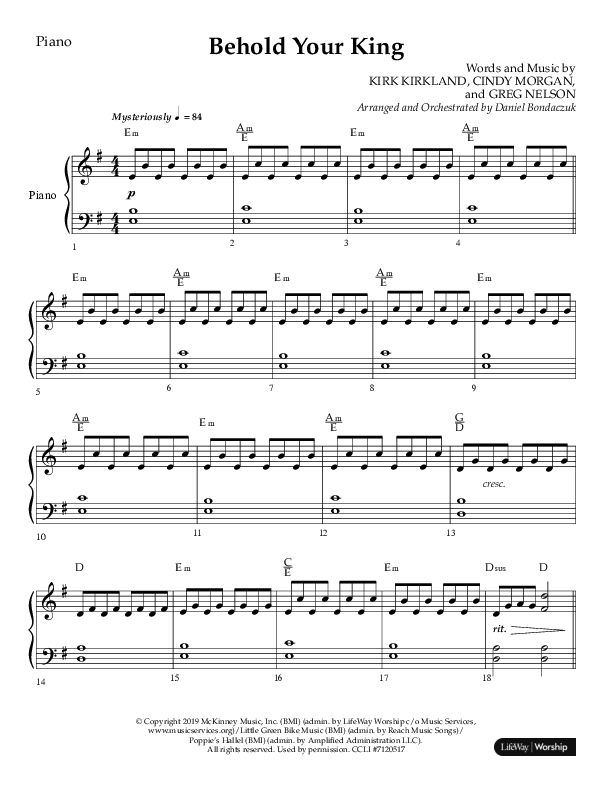 Behold Your King (Choral Anthem SATB) Lead Melody & Rhythm (Lifeway Choral / Arr. Daniel Bondaczuk)