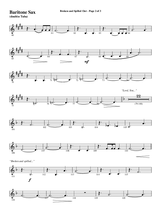 Broken And Spilled Out (Choral Anthem SATB) Bari Sax (Word Music Choral / Arr. Marty Hamby)