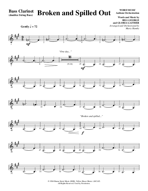 Broken And Spilled Out (Choral Anthem SATB) Bass Clarinet (Word Music Choral / Arr. Marty Hamby)