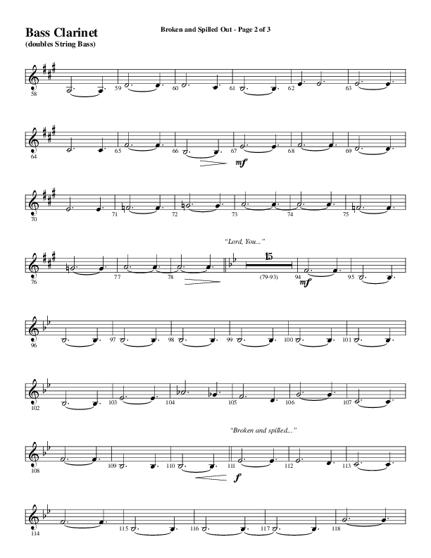 Broken And Spilled Out (Choral Anthem SATB) Bass Clarinet (Word Music Choral / Arr. Marty Hamby)