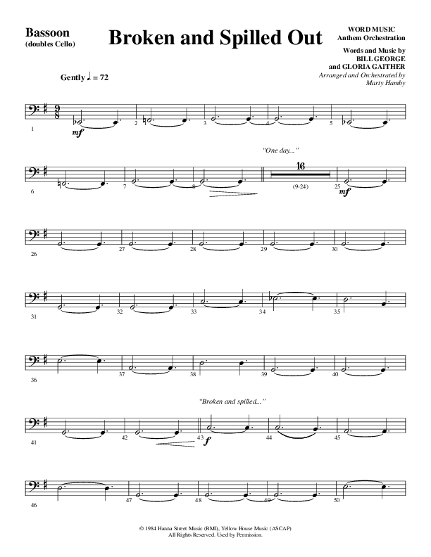 Broken And Spilled Out (Choral Anthem SATB) Bassoon (Word Music Choral / Arr. Marty Hamby)
