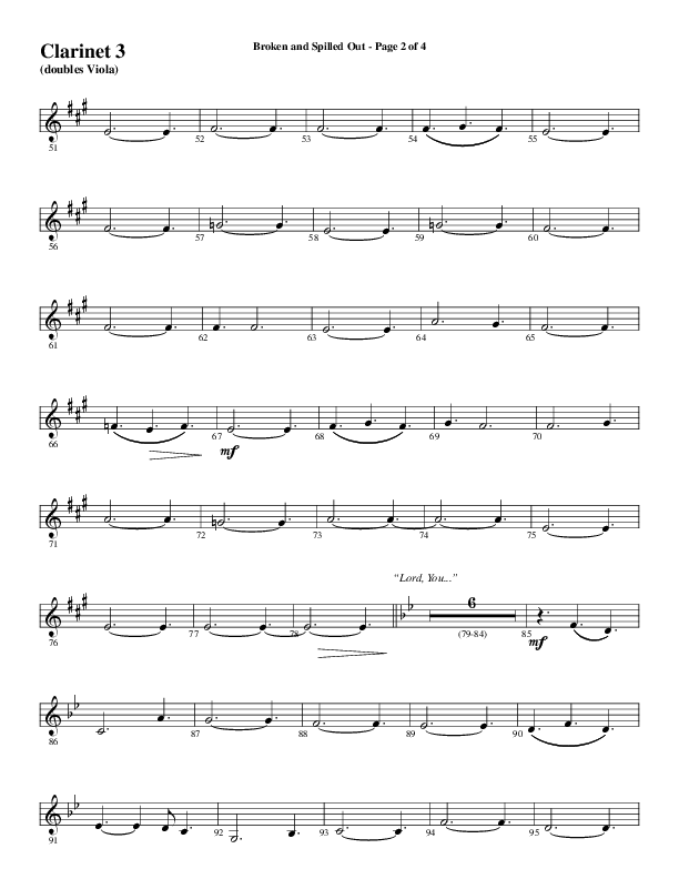 Broken And Spilled Out (Choral Anthem SATB) Clarinet 3 (Word Music Choral / Arr. Marty Hamby)