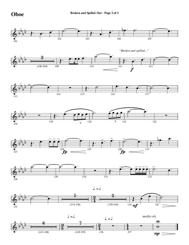 Broken And Spilled Out (Choral Anthem SATB) Oboe (Word Music Choral / Arr. Marty Hamby)