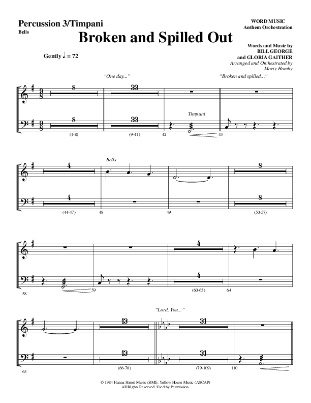 Broken And Spilled Out (Choral Anthem SATB) Percussion (Word Music Choral / Arr. Marty Hamby)