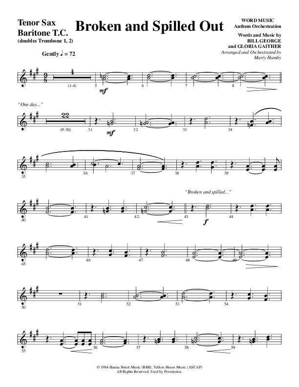 Broken And Spilled Out (Choral Anthem SATB) Tenor Sax/Baritone T.C. (Word Music Choral / Arr. Marty Hamby)
