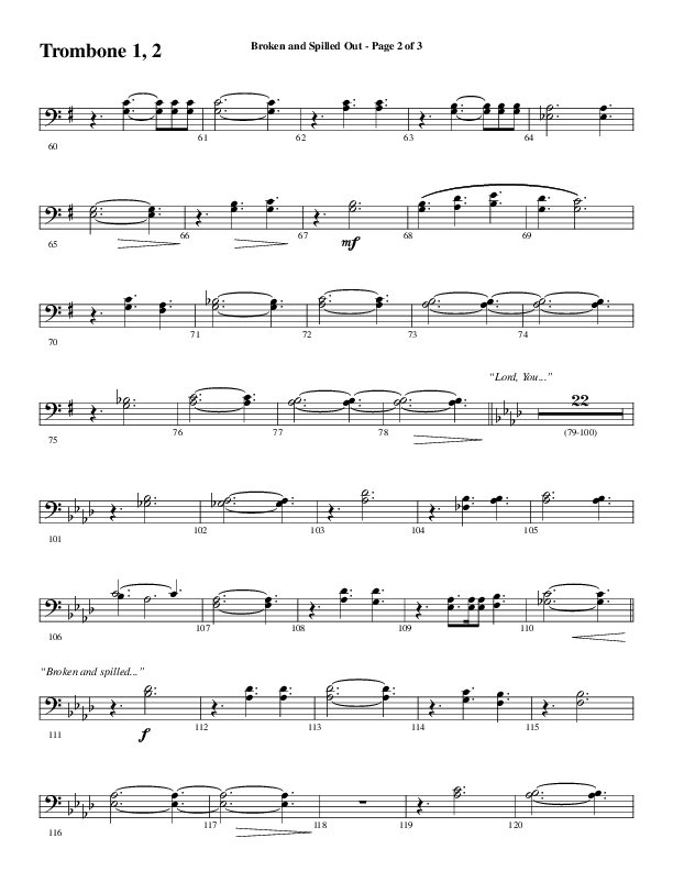 Broken And Spilled Out (Choral Anthem SATB) Trombone 1/2 (Word Music Choral / Arr. Marty Hamby)
